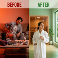 1-2-Person Infrared Sauna Room with 4 Low-Emf Carbon Heaters, Audio System, Canadian Hemlock — Before & After