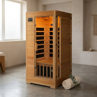 1-2-Person Infrared Sauna Room with 4 Low-Emf Carbon Heaters, Audio System, Canadian Hemlock — Studio Shot