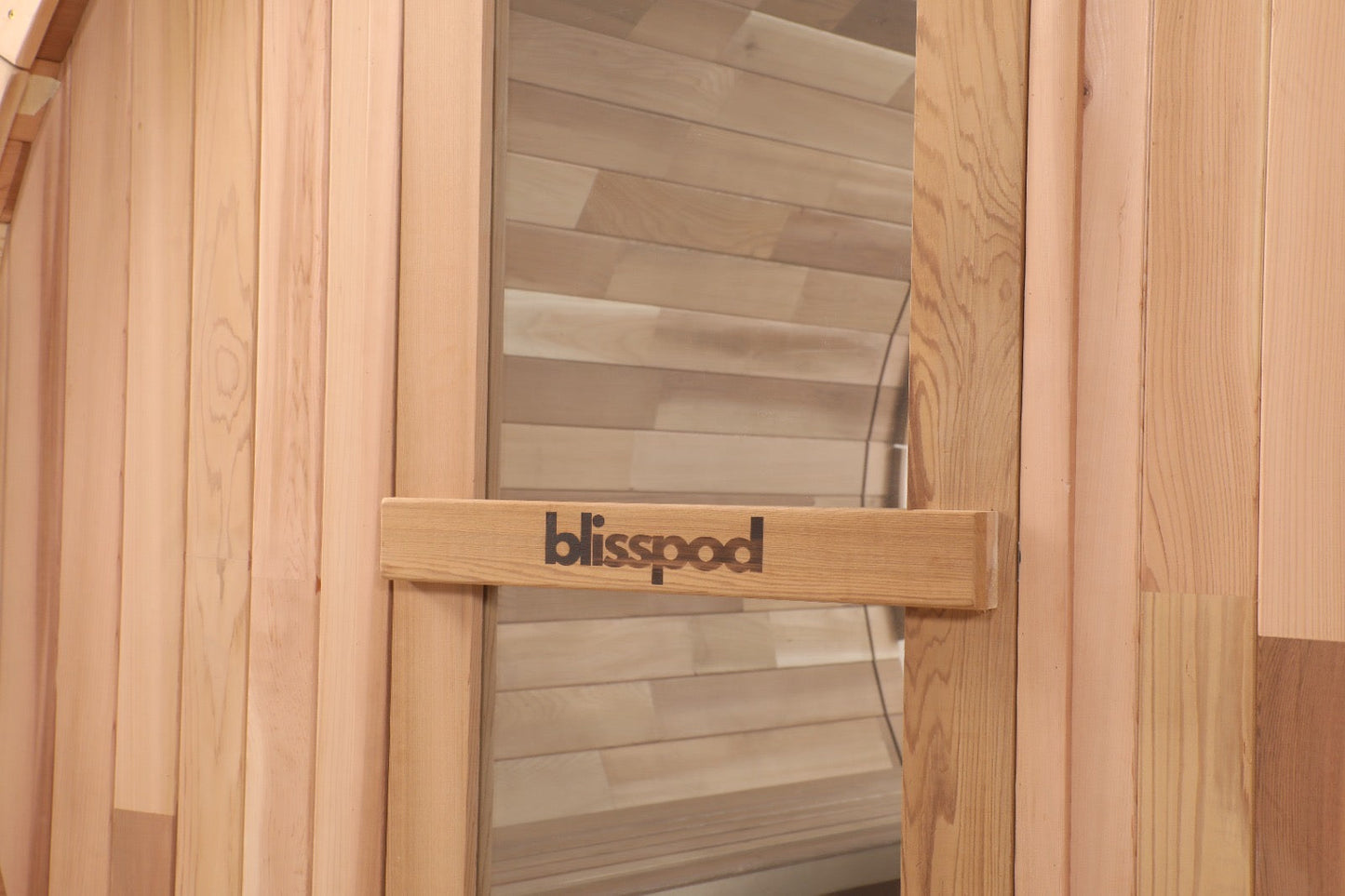 Blisspod, Prague, Canadian Red Cedar Outdoor Steam Barrel Sauna, 2-4 or 4-6 person with Full Glass Back & 2 front Porch seats