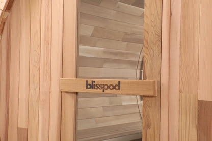 Blisspod, Prague, Canadian Red Cedar Outdoor Steam Barrel Sauna, 2-4 or 4-6 person with Full Glass Back & 2 front Porch seats