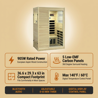 Far Infrared Sauna European Aspen Wood 1 Person Infrared Sauna for Home 905W Low EMF Mini Indoor Sauna with Bluetooth Speakers, Right Door — Results & Stats