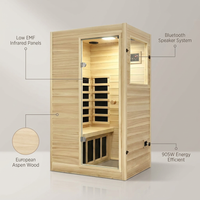 Far Infrared Sauna European Aspen Wood 1 Person Infrared Sauna for Home 905W Low EMF Mini Indoor Sauna with Bluetooth Speakers, Right Door — infographic