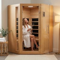 Far Infrared Sauna European Aspen Wood 1 Person Infrared Sauna for Home 905W Low EMF Mini Indoor Sauna with Bluetooth Speakers, Right Door — Lifestyle