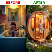 Outdoor Traditional Sauna, 4-6 Person Wooden Sauna, Steam Wet Wood Sauna with 220V with 6KW Heater, Sauna Stone, Thermometer — Before & After