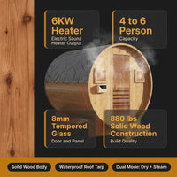 Outdoor Traditional Sauna, 4-6 Person Wooden Sauna, Steam Wet Wood Sauna with 220V with 6KW Heater, Sauna Stone, Thermometer — Results & Stats