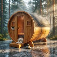 Outdoor Traditional Sauna, 4-6 Person Wooden Sauna, Steam Wet Wood Sauna with 220V with 6KW Heater, Sauna Stone, Thermometer — Studio Shot