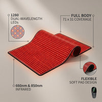 Red Light Therapy Mat for Body Pain Relief,Red Light Therapy Blanket 1280 Leds Red near Infrared 660Nm 850Nm Full Body Pad, 71"X 31" Large Red Light Therapy Pad — infographic