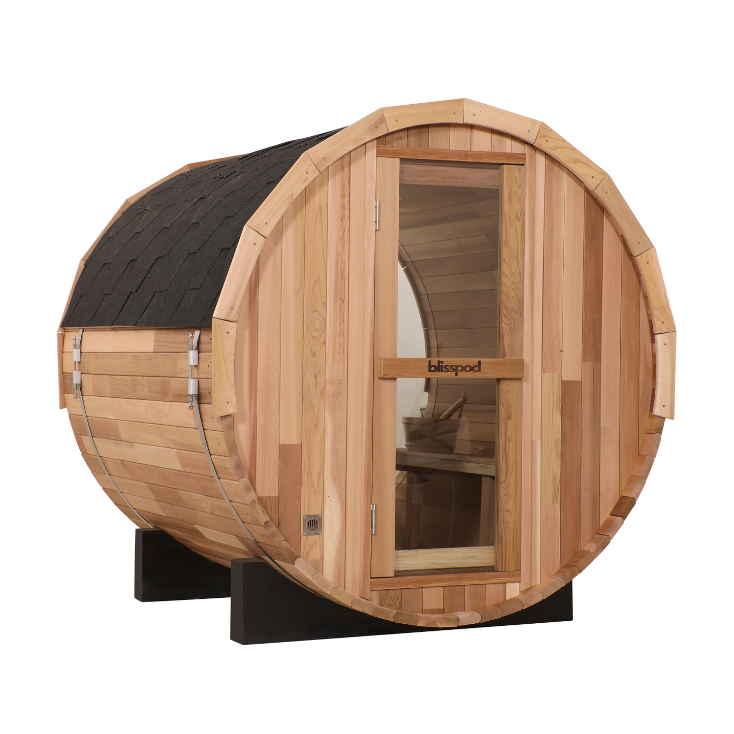 Blisspod | Prague | Canadian Red Cedar Outdoor Steam Barrel Sauna | Full Glass Back