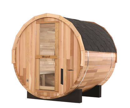 Blisspod | Prague | Canadian Red Cedar Outdoor Steam Barrel Sauna | Full Glass Back