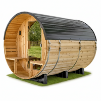 Outdoor Barrel Sauna Crafted for Home Wellness, 4-6 Person Cedar, 9kW Electric Heater, Wi-Fi Panel