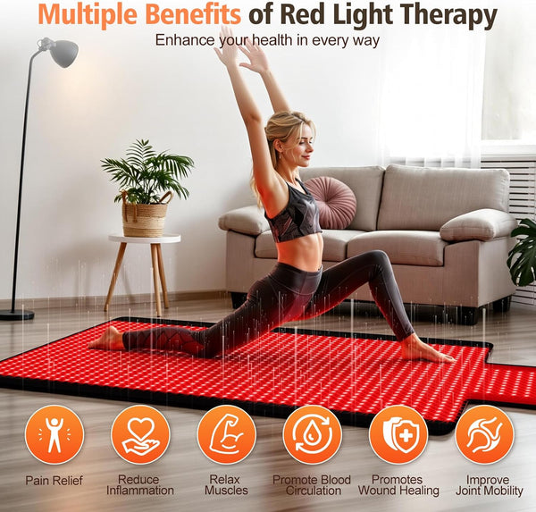 Red Light Therapy Mat for Full Body, 76.8'' X 33.4'' Red Light Therapy Blanket, 1370 (660Nm & 850Nm) Leds for Home Use, 3 Modes & Adjustable Timer, Premium Leather