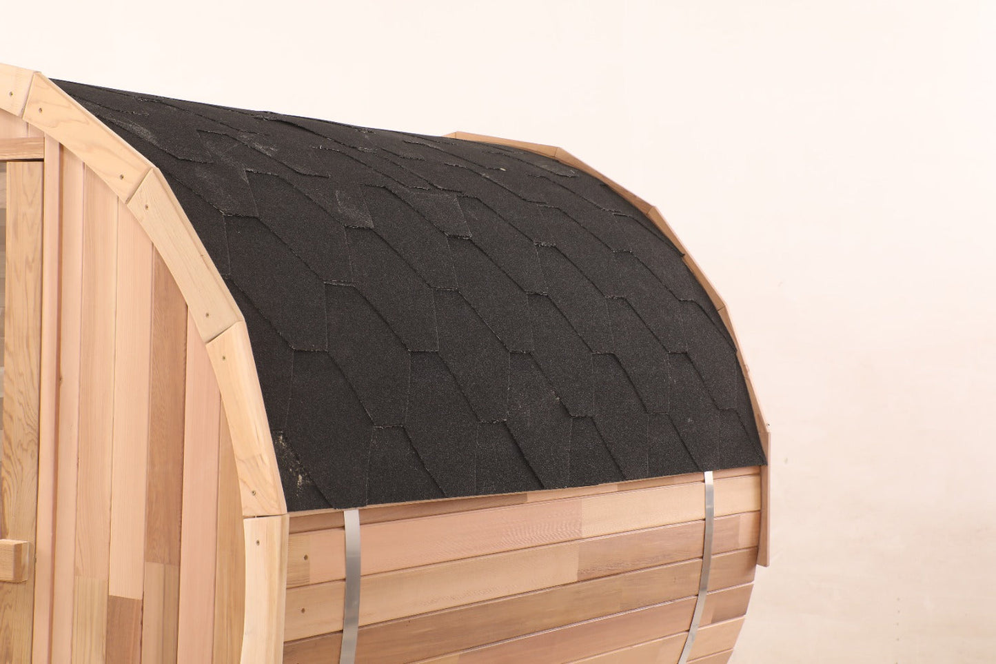 Blisspod, Prague, Canadian Red Cedar Outdoor Steam Barrel Sauna, 2-4 or 4-6 person with Full Glass Back & 2 front Porch seats
